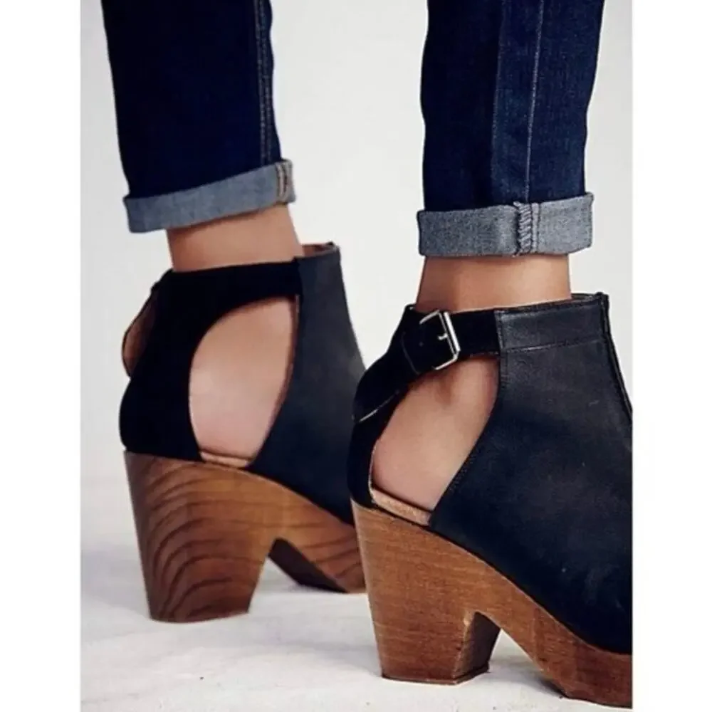 Free People Amber Orchard suede leather wooden boho clog sandals size 38/US 7.5
